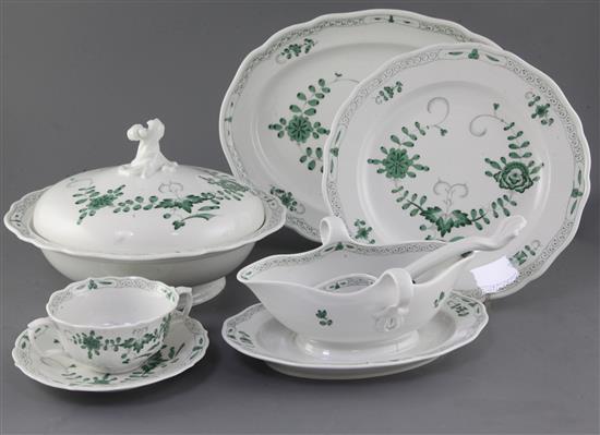 A Meissen Green Indian flower pattern ninety two piece dinner service, 20th century,